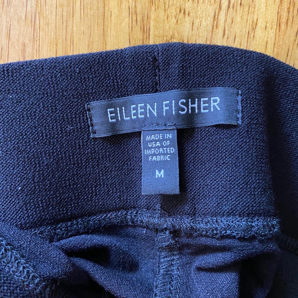 Eileen Fisher Straight Leg Pants Women M Black Stretch Knit Casual Travel Office - Picture 5 of 9